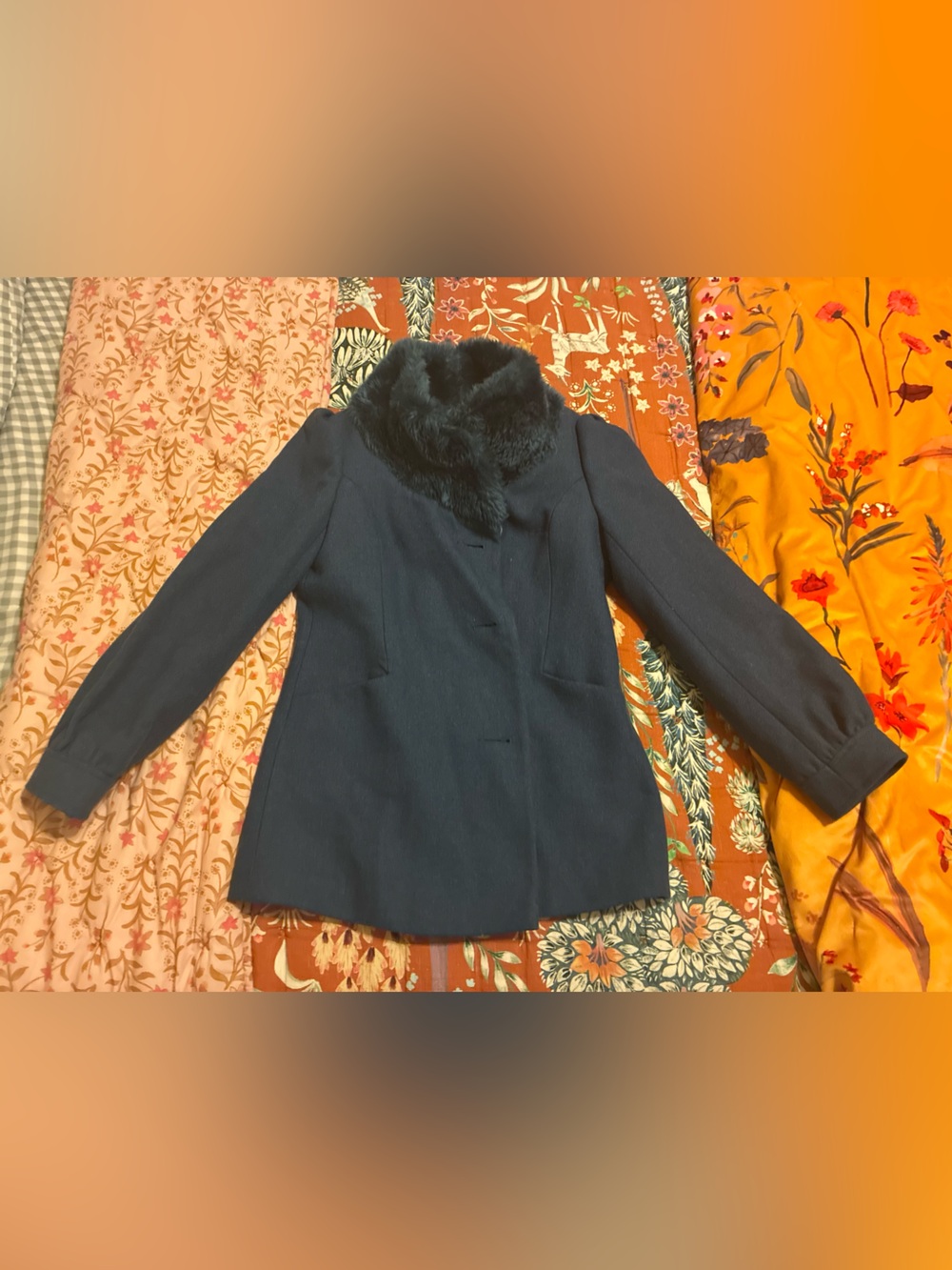 Classic Navy Coat with Faux Fur Collar